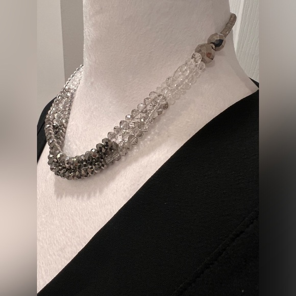 Silver Grey Clear Beaded Multi Strand Necklace - Picture 3 of 5